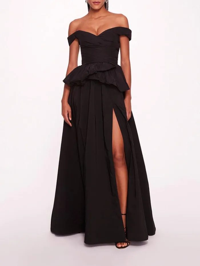 Women Marchesa Marchesa Notte Peplum Taffeta Gown Black