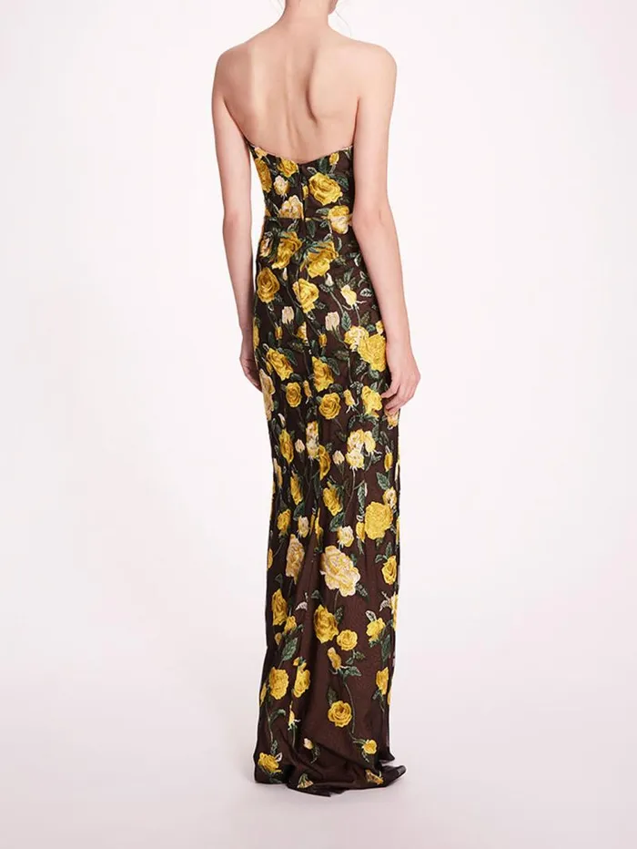 Women Marchesa Marchesa Notte Roses Tulle Gown Yellow Black