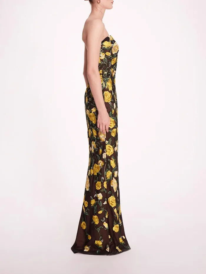 Women Marchesa Marchesa Notte Roses Tulle Gown Yellow Black