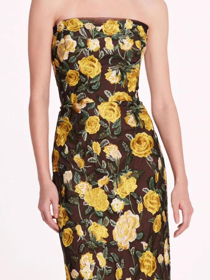Women Marchesa Marchesa Notte Roses Tulle Gown Yellow Black
