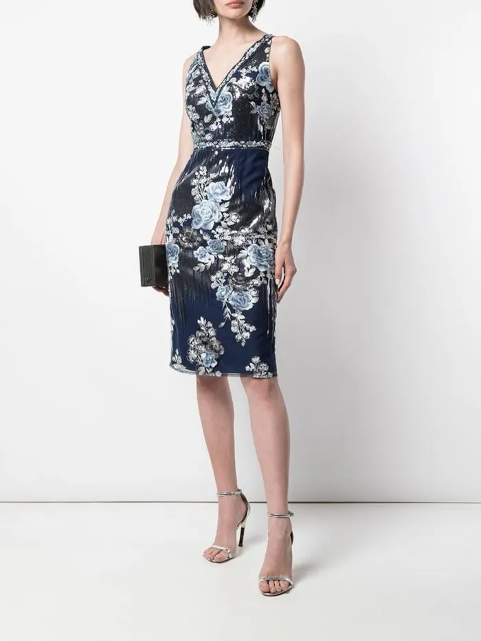 Women Marchesa Marchesa Notte Sequin Embroidered Cocktail Dress Navy