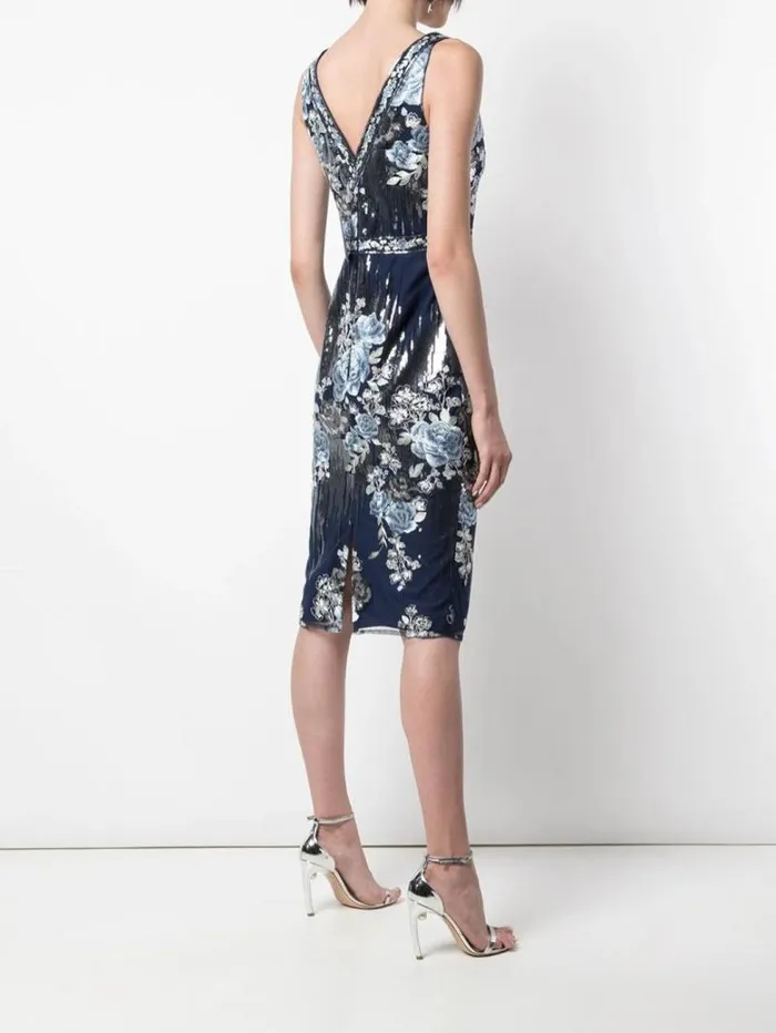 Women Marchesa Marchesa Notte Sequin Embroidered Cocktail Dress Navy