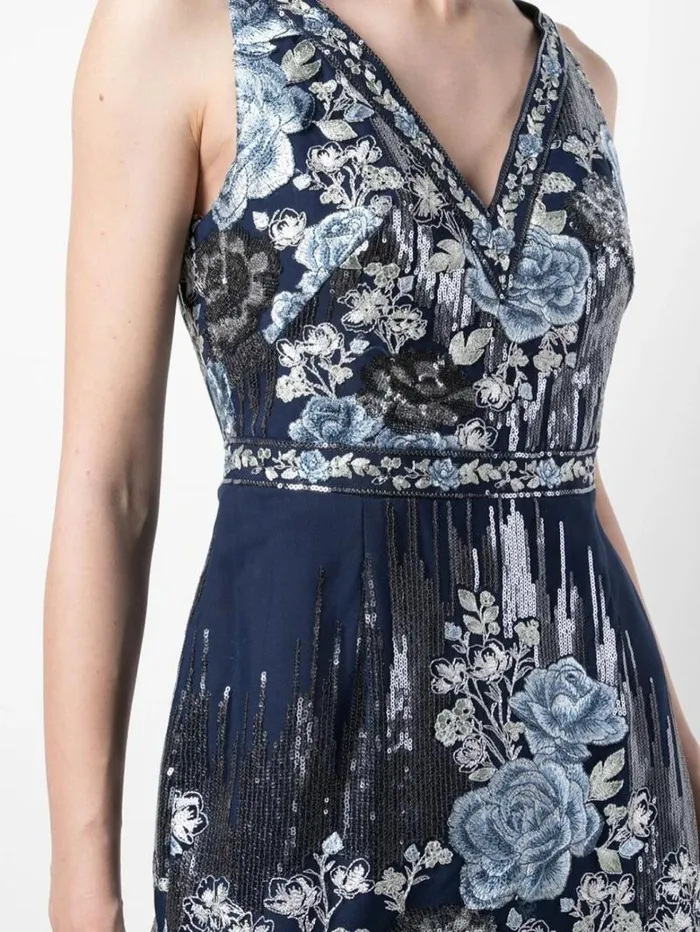 Women Marchesa Marchesa Notte Sequin Embroidered Cocktail Dress Navy