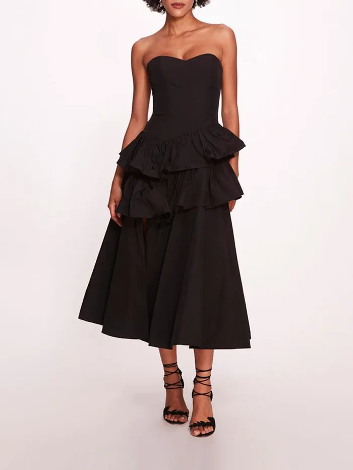 Women Marchesa Marchesa Notte Taffeta Tiered Midi Dress Black