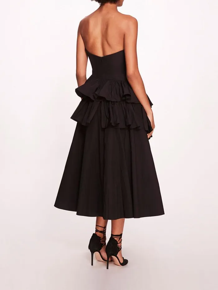 Women Marchesa Marchesa Notte Taffeta Tiered Midi Dress Black