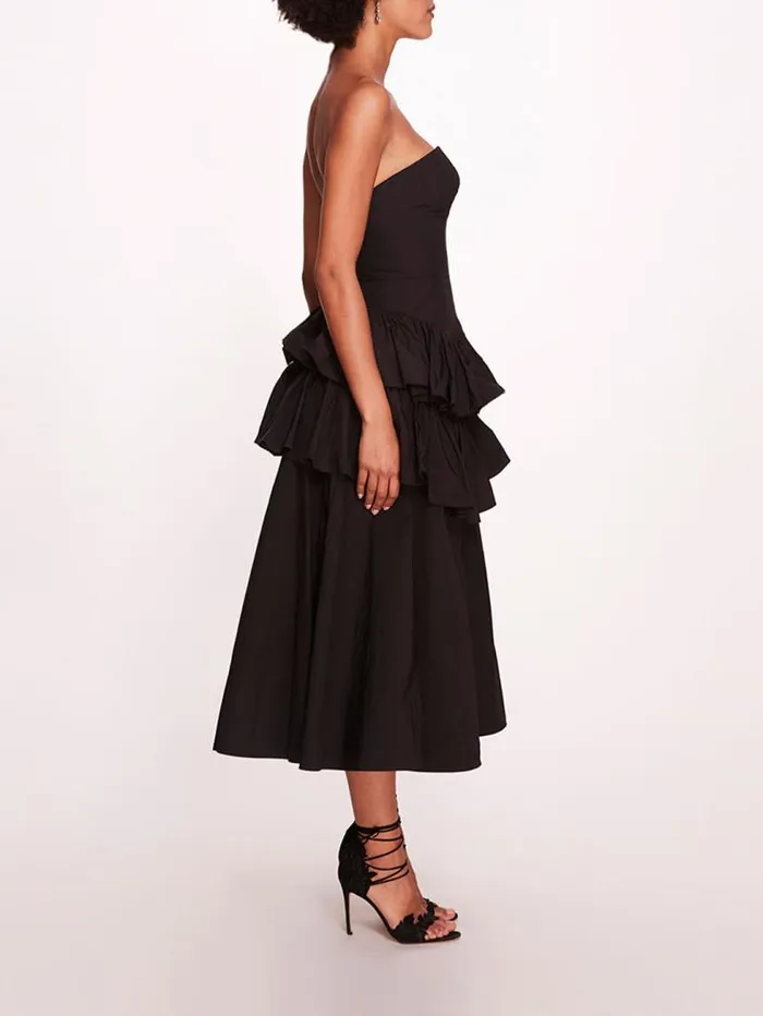 Women Marchesa Marchesa Notte Taffeta Tiered Midi Dress Black