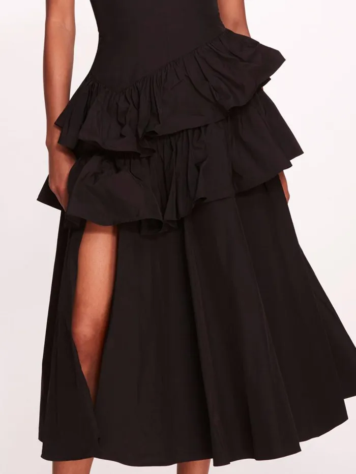 Women Marchesa Marchesa Notte Taffeta Tiered Midi Dress Black
