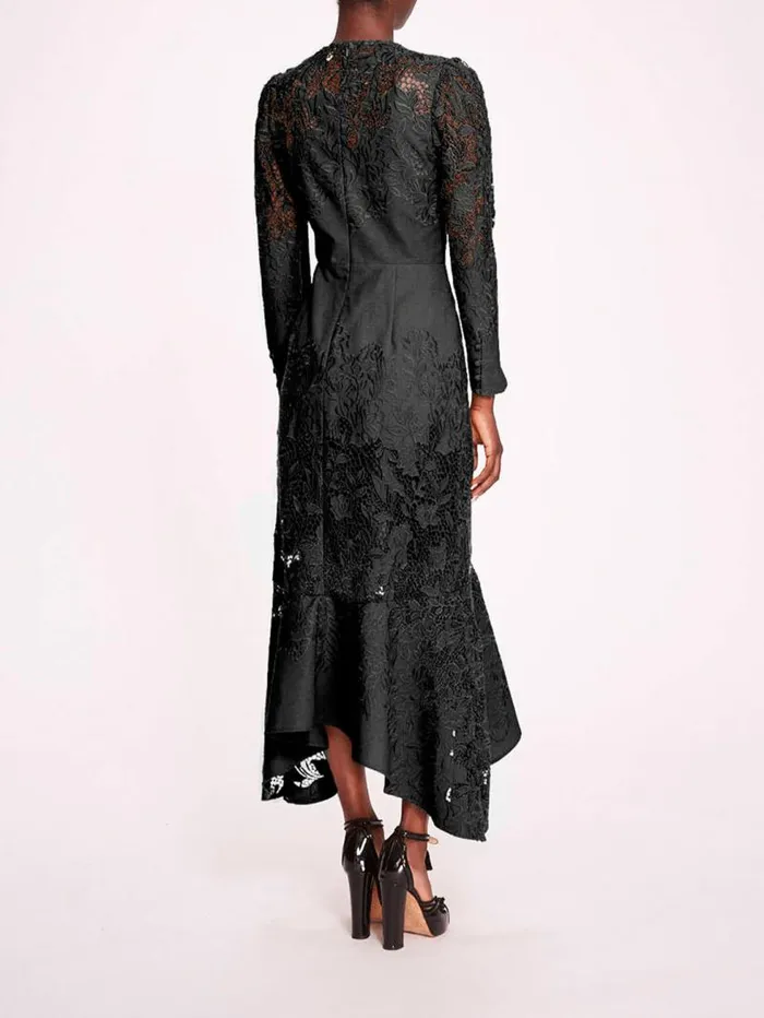 Women Marchesa Marchesa Rosa Linen Lace Maxi Dress Black