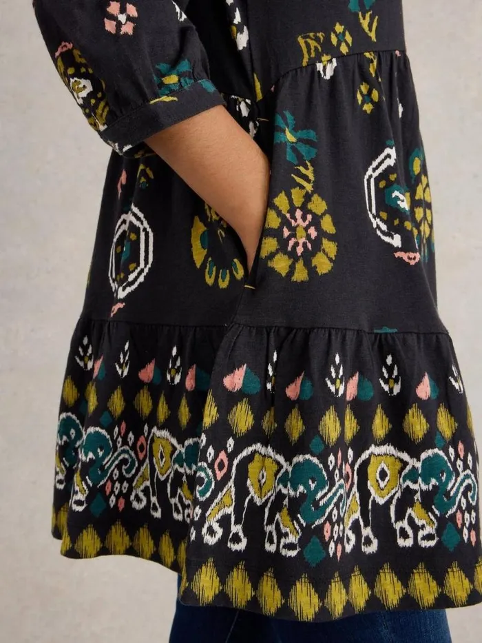 Women MARTA PRINTED COTTON TUNIC Black Print White Stuff Shirts and Blouses Women MARTA PRINTED COTTON TUNIC Black Print White Stuff Shirts and Blouses