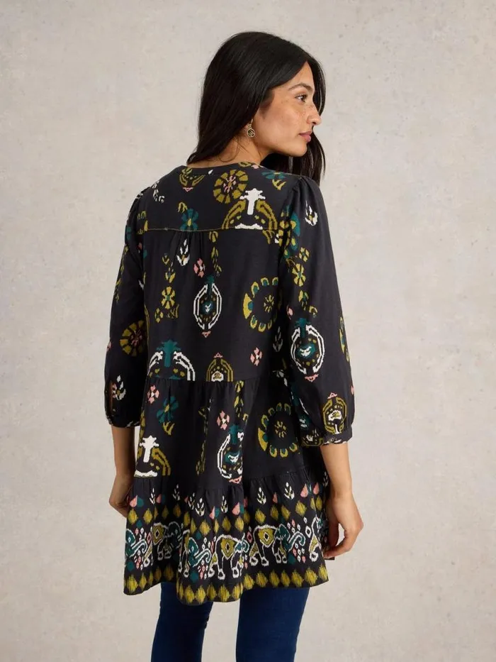 Women MARTA PRINTED COTTON TUNIC Black Print White Stuff Shirts and Blouses Women MARTA PRINTED COTTON TUNIC Black Print White Stuff Shirts and Blouses