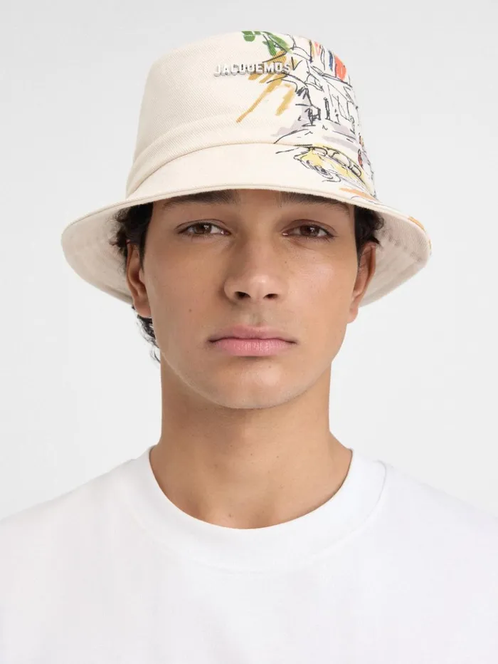 WomenMen Hats JACQUEMUS The Gadjo Bucket Hat Print Capri Cars White