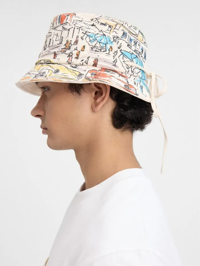 WomenMen Hats JACQUEMUS The Gadjo Bucket Hat Print Capri Cars White