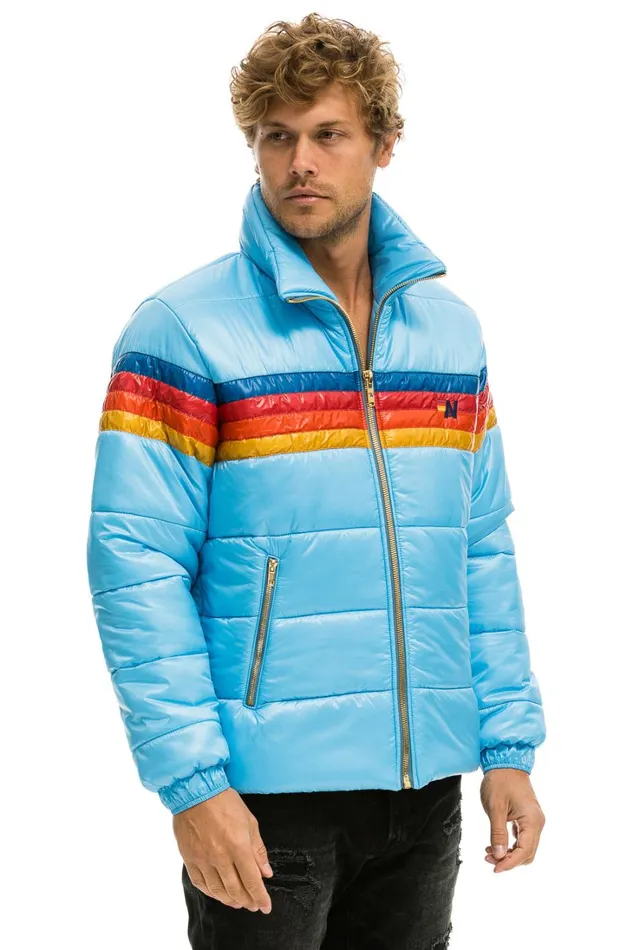 WomenMen Outerwear Aviator Nation 4 STRIPE LUXE TRAVELER JACKET 8211 GLOSSY SKY