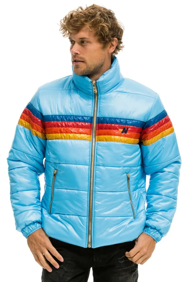 WomenMen Outerwear Aviator Nation 4 STRIPE LUXE TRAVELER JACKET 8211 GLOSSY SKY