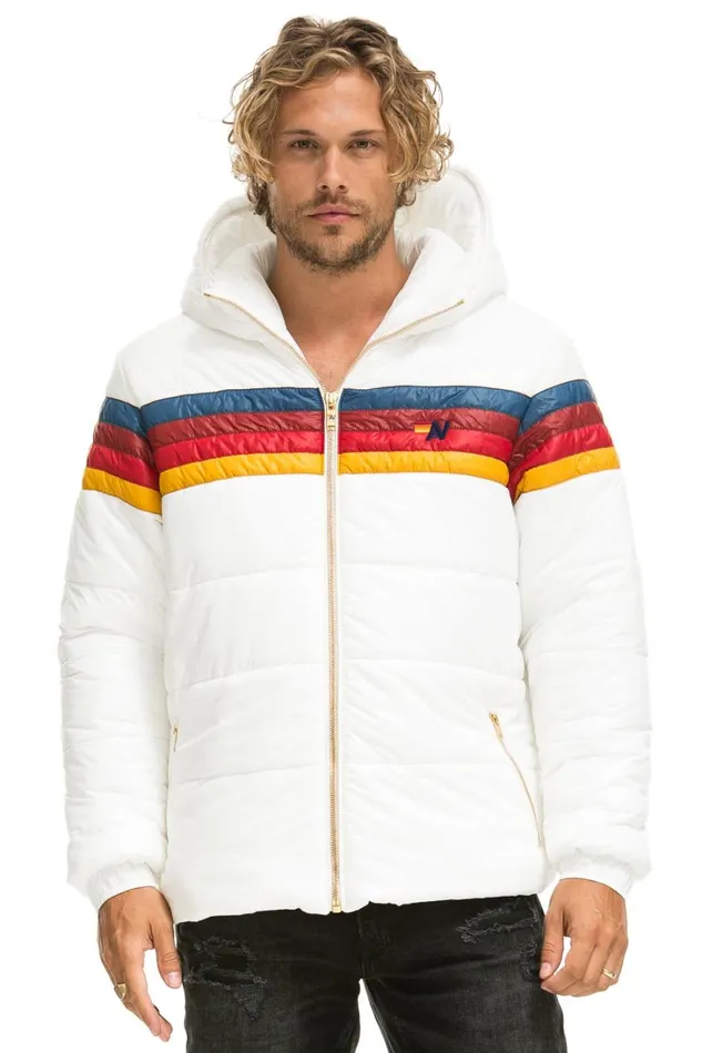WomenMen Outerwear Aviator Nation 4 STRIPE LUXE TREKKER JACKET 8211 GLOSSY WHITE