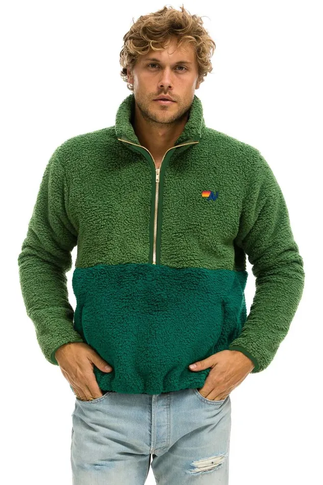 WomenMen Outerwear Aviator Nation TEDDY UNISEX HALF ZIP COLOR BLOCK JACKET 8211 GARDEN GREEN WomenMen Outerwear Aviator Nation TEDDY UNISEX HALF ZIP COLOR BLOCK JACKET 8211 GARDEN GREEN