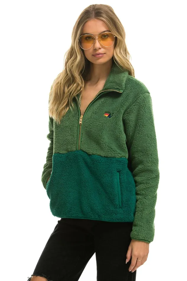 WomenMen Outerwear Aviator Nation TEDDY UNISEX HALF ZIP COLOR BLOCK JACKET 8211 GARDEN GREEN WomenMen Outerwear Aviator Nation TEDDY UNISEX HALF ZIP COLOR BLOCK JACKET 8211 GARDEN GREEN