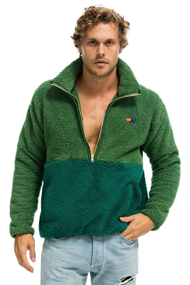WomenMen Outerwear Aviator Nation TEDDY UNISEX HALF ZIP COLOR BLOCK JACKET 8211 GARDEN GREEN WomenMen Outerwear Aviator Nation TEDDY UNISEX HALF ZIP COLOR BLOCK JACKET 8211 GARDEN GREEN