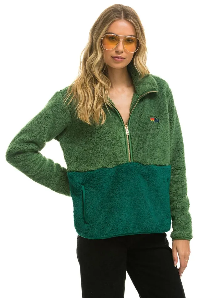 WomenMen Outerwear Aviator Nation TEDDY UNISEX HALF ZIP COLOR BLOCK JACKET 8211 GARDEN GREEN WomenMen Outerwear Aviator Nation TEDDY UNISEX HALF ZIP COLOR BLOCK JACKET 8211 GARDEN GREEN
