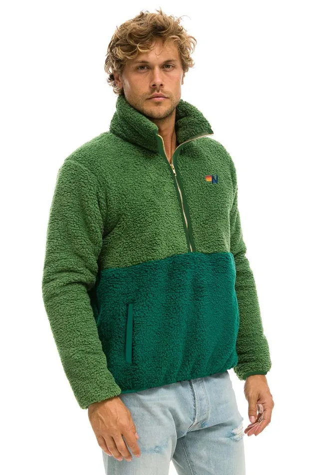 WomenMen Outerwear Aviator Nation TEDDY UNISEX HALF ZIP COLOR BLOCK JACKET 8211 GARDEN GREEN WomenMen Outerwear Aviator Nation TEDDY UNISEX HALF ZIP COLOR BLOCK JACKET 8211 GARDEN GREEN