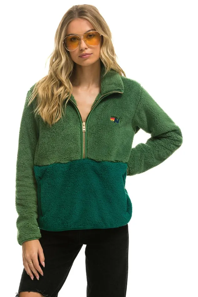 WomenMen Outerwear Aviator Nation TEDDY UNISEX HALF ZIP COLOR BLOCK JACKET 8211 GARDEN GREEN WomenMen Outerwear Aviator Nation TEDDY UNISEX HALF ZIP COLOR BLOCK JACKET 8211 GARDEN GREEN