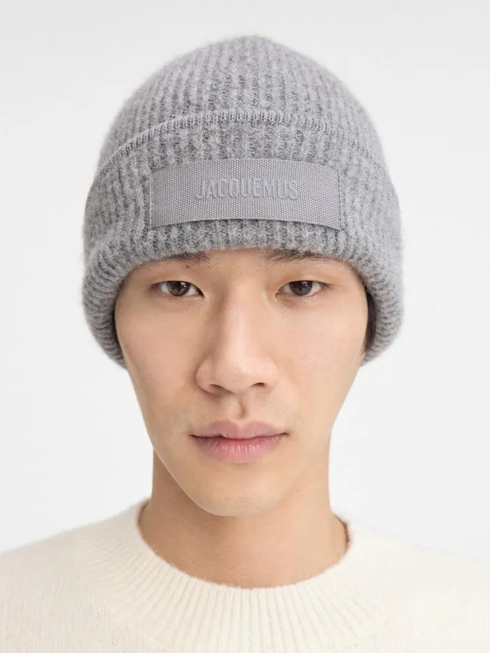 WomenMen Scarves Beanies and Gloves JACQUEMUS The Gros Grain Beanie Dark Grey