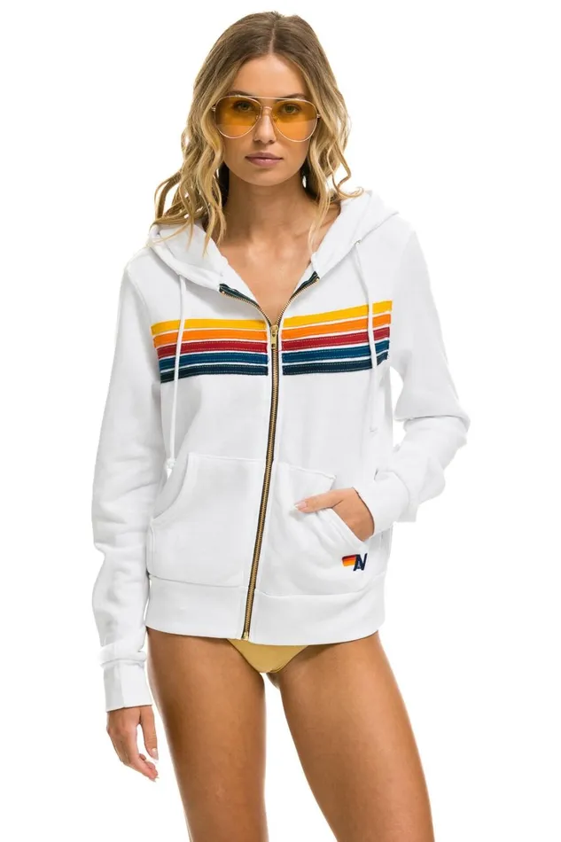 WomenMen Tops Aviator Nation 5 STRIPE HOODIE 8211 WHITE