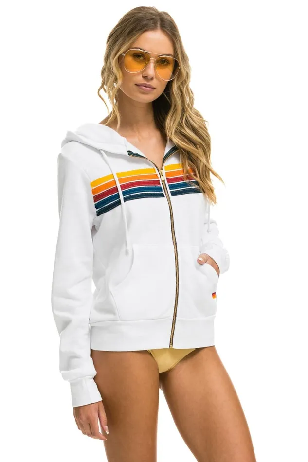WomenMen Tops Aviator Nation 5 STRIPE HOODIE 8211 WHITE WomenMen Tops Aviator Nation 5 STRIPE HOODIE 8211 WHITE