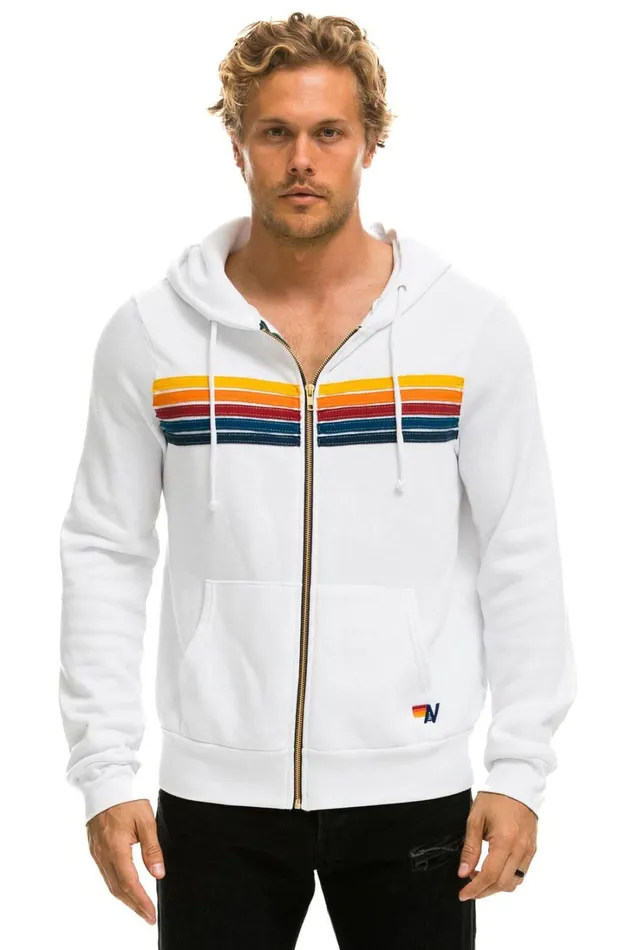 WomenMen Tops Aviator Nation 5 STRIPE HOODIE 8211 WHITE WomenMen Tops Aviator Nation 5 STRIPE HOODIE 8211 WHITE