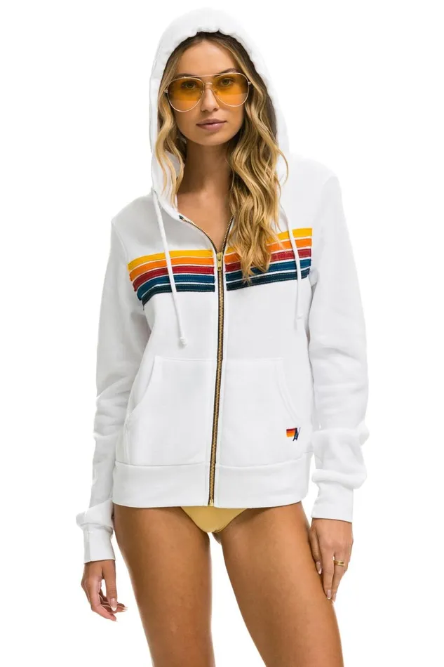 WomenMen Tops Aviator Nation 5 STRIPE HOODIE 8211 WHITE WomenMen Tops Aviator Nation 5 STRIPE HOODIE 8211 WHITE
