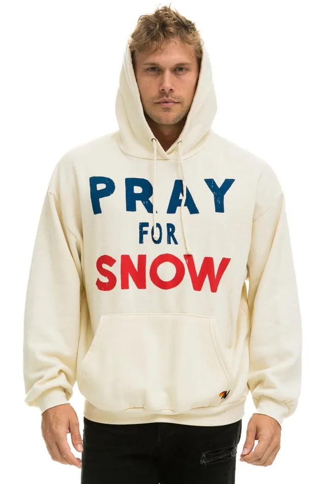 WomenMen Tops Aviator Nation PRAY FOR SNOW RELAXED PULLOVER HOODIE 8211 VINTAGE WHITE