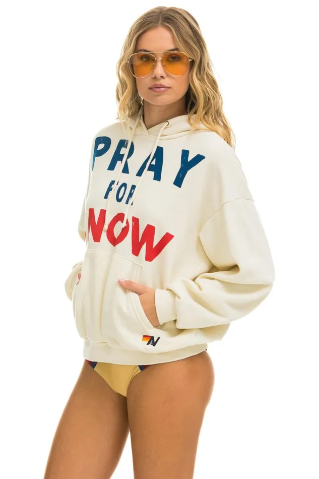 WomenMen Tops Aviator Nation PRAY FOR SNOW RELAXED PULLOVER HOODIE 8211 VINTAGE WHITE