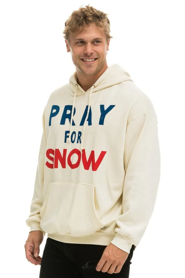WomenMen Tops Aviator Nation PRAY FOR SNOW RELAXED PULLOVER HOODIE 8211 VINTAGE WHITE