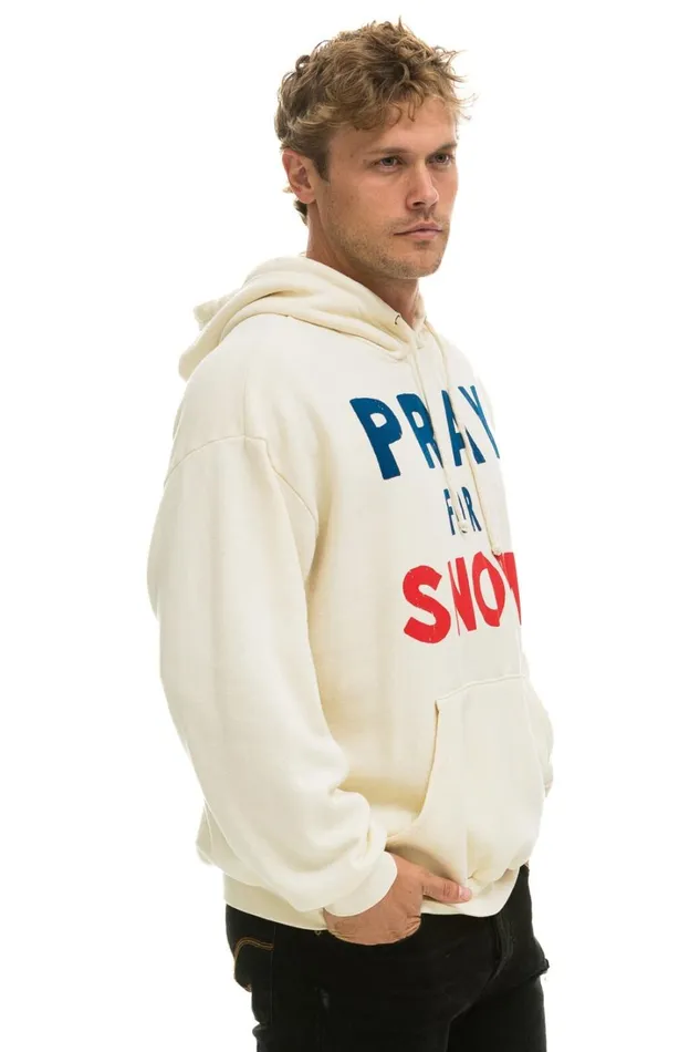 WomenMen Tops Aviator Nation PRAY FOR SNOW RELAXED PULLOVER HOODIE 8211 VINTAGE WHITE