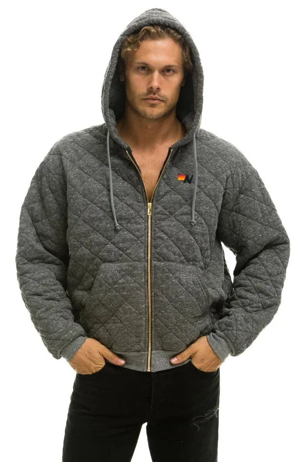 WomenMen Tops Aviator Nation QUILTED ZIP HOODIE RELAXED 8211 HEATHER GREY WomenMen Tops Aviator Nation QUILTED ZIP HOODIE RELAXED 8211 HEATHER GREY