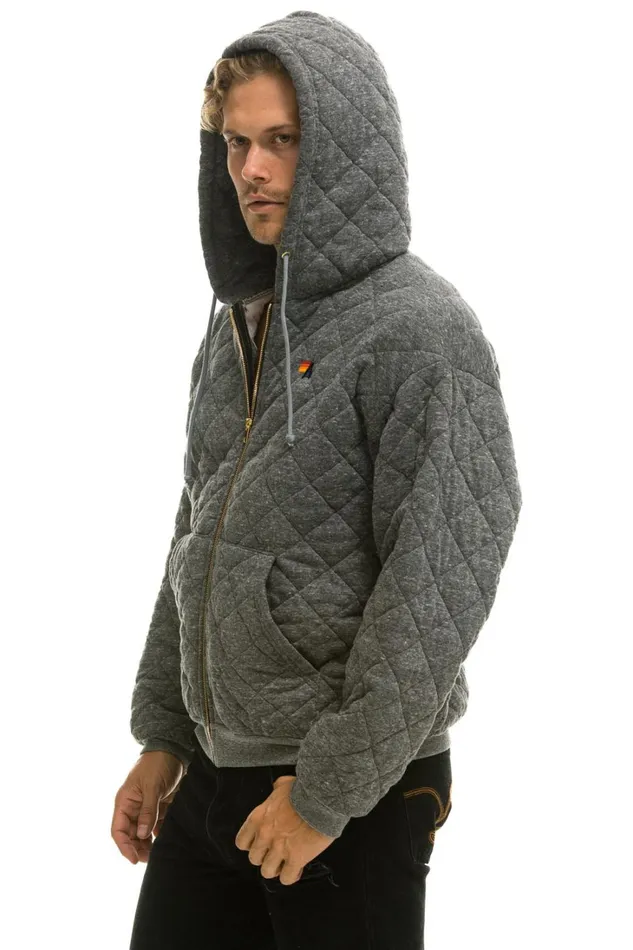 WomenMen Tops Aviator Nation QUILTED ZIP HOODIE RELAXED 8211 HEATHER GREY WomenMen Tops Aviator Nation QUILTED ZIP HOODIE RELAXED 8211 HEATHER GREY
