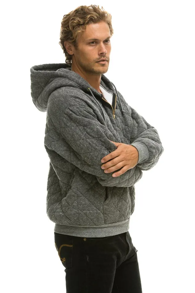 WomenMen Tops Aviator Nation QUILTED ZIP HOODIE RELAXED 8211 HEATHER GREY WomenMen Tops Aviator Nation QUILTED ZIP HOODIE RELAXED 8211 HEATHER GREY