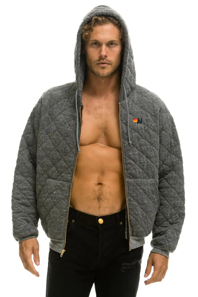 WomenMen Tops Aviator Nation QUILTED ZIP HOODIE RELAXED 8211 HEATHER GREY WomenMen Tops Aviator Nation QUILTED ZIP HOODIE RELAXED 8211 HEATHER GREY
