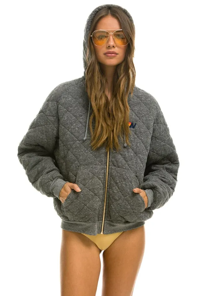 WomenMen Tops Aviator Nation QUILTED ZIP HOODIE RELAXED 8211 HEATHER GREY WomenMen Tops Aviator Nation QUILTED ZIP HOODIE RELAXED 8211 HEATHER GREY