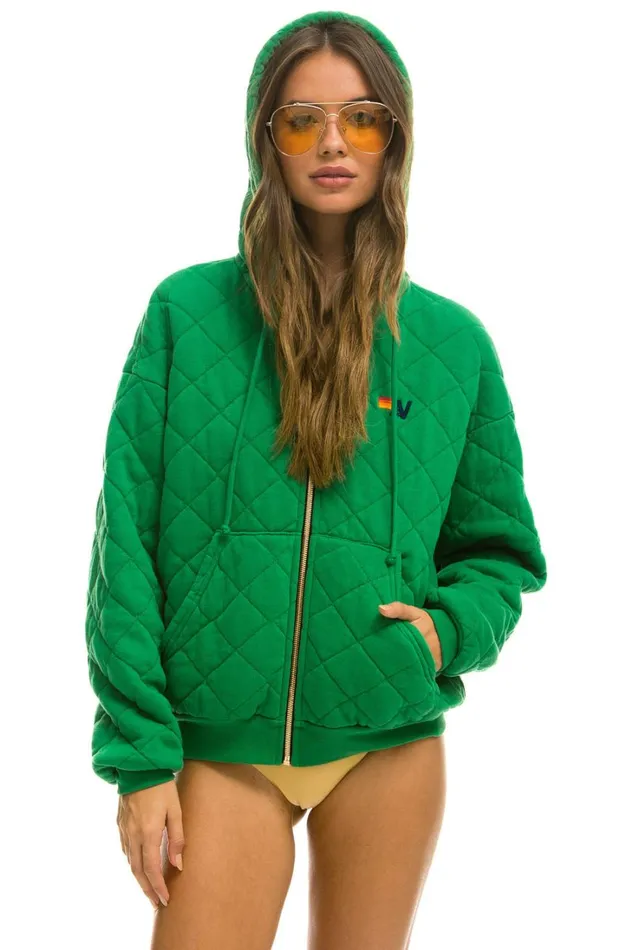 WomenMen Tops Aviator Nation QUILTED ZIP HOODIE RELAXED 8211 KELLY GREEN