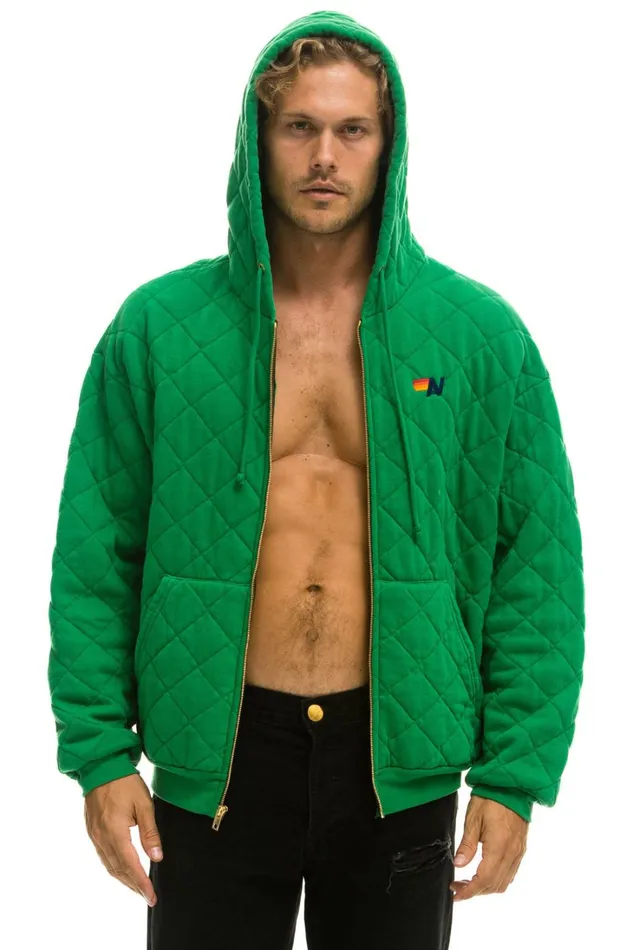 WomenMen Tops Aviator Nation QUILTED ZIP HOODIE RELAXED 8211 KELLY GREEN