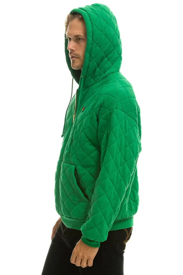 WomenMen Tops Aviator Nation QUILTED ZIP HOODIE RELAXED 8211 KELLY GREEN