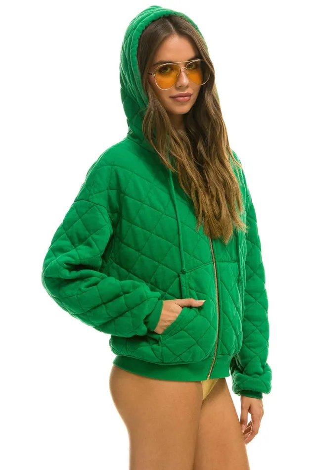 WomenMen Tops Aviator Nation QUILTED ZIP HOODIE RELAXED 8211 KELLY GREEN