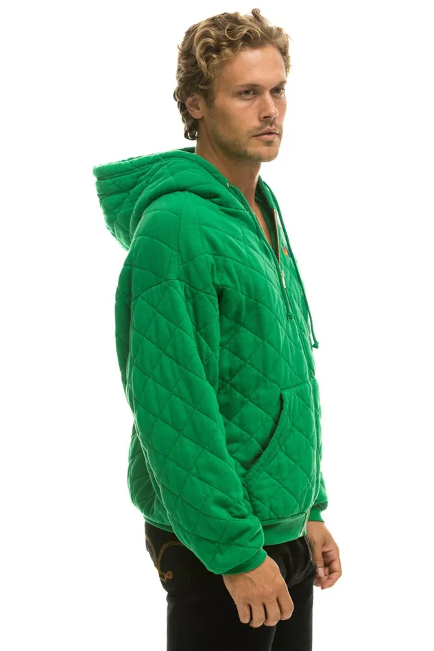 WomenMen Tops Aviator Nation QUILTED ZIP HOODIE RELAXED 8211 KELLY GREEN