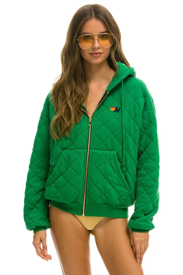 WomenMen Tops Aviator Nation QUILTED ZIP HOODIE RELAXED 8211 KELLY GREEN