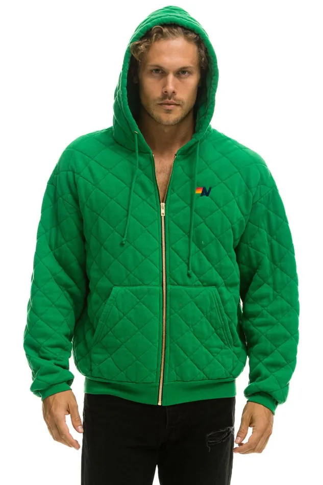 WomenMen Tops Aviator Nation QUILTED ZIP HOODIE RELAXED 8211 KELLY GREEN