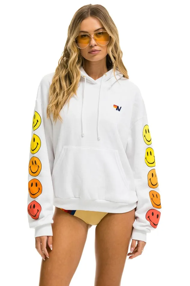WomenMen Tops Aviator Nation SMILEY SUNSET RELAXED PULLOVER HOODIE 8211 WHITE