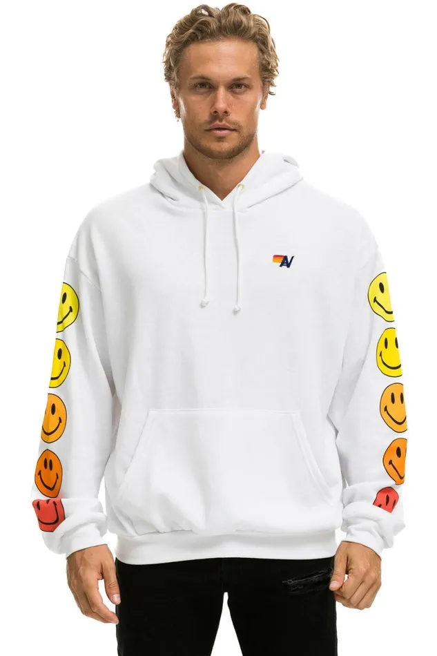 WomenMen Tops Aviator Nation SMILEY SUNSET RELAXED PULLOVER HOODIE 8211 WHITE WomenMen Tops Aviator Nation SMILEY SUNSET RELAXED PULLOVER HOODIE 8211 WHITE