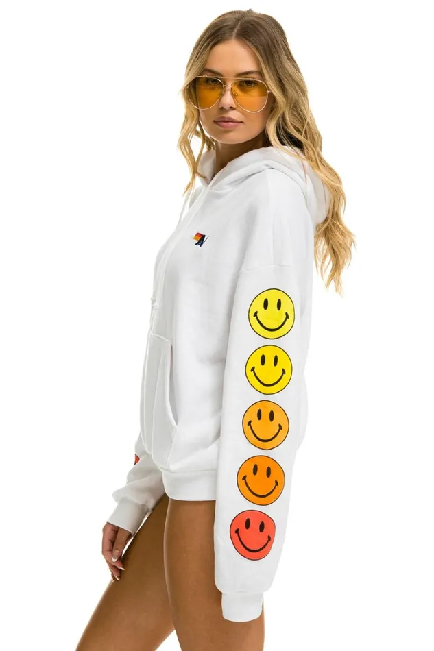 WomenMen Tops Aviator Nation SMILEY SUNSET RELAXED PULLOVER HOODIE 8211 WHITE WomenMen Tops Aviator Nation SMILEY SUNSET RELAXED PULLOVER HOODIE 8211 WHITE
