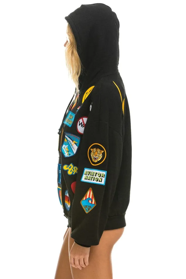 WomenMen Tops Aviator Nation VINTAGE PATCH RELAXED PULLOVER HOODIE BLACK WomenMen Tops Aviator Nation VINTAGE PATCH RELAXED PULLOVER HOODIE BLACK